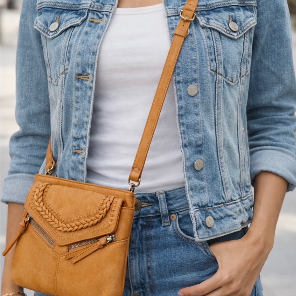 Tan Braided Crossbody Bag for Women - Casual Shoulder Bag